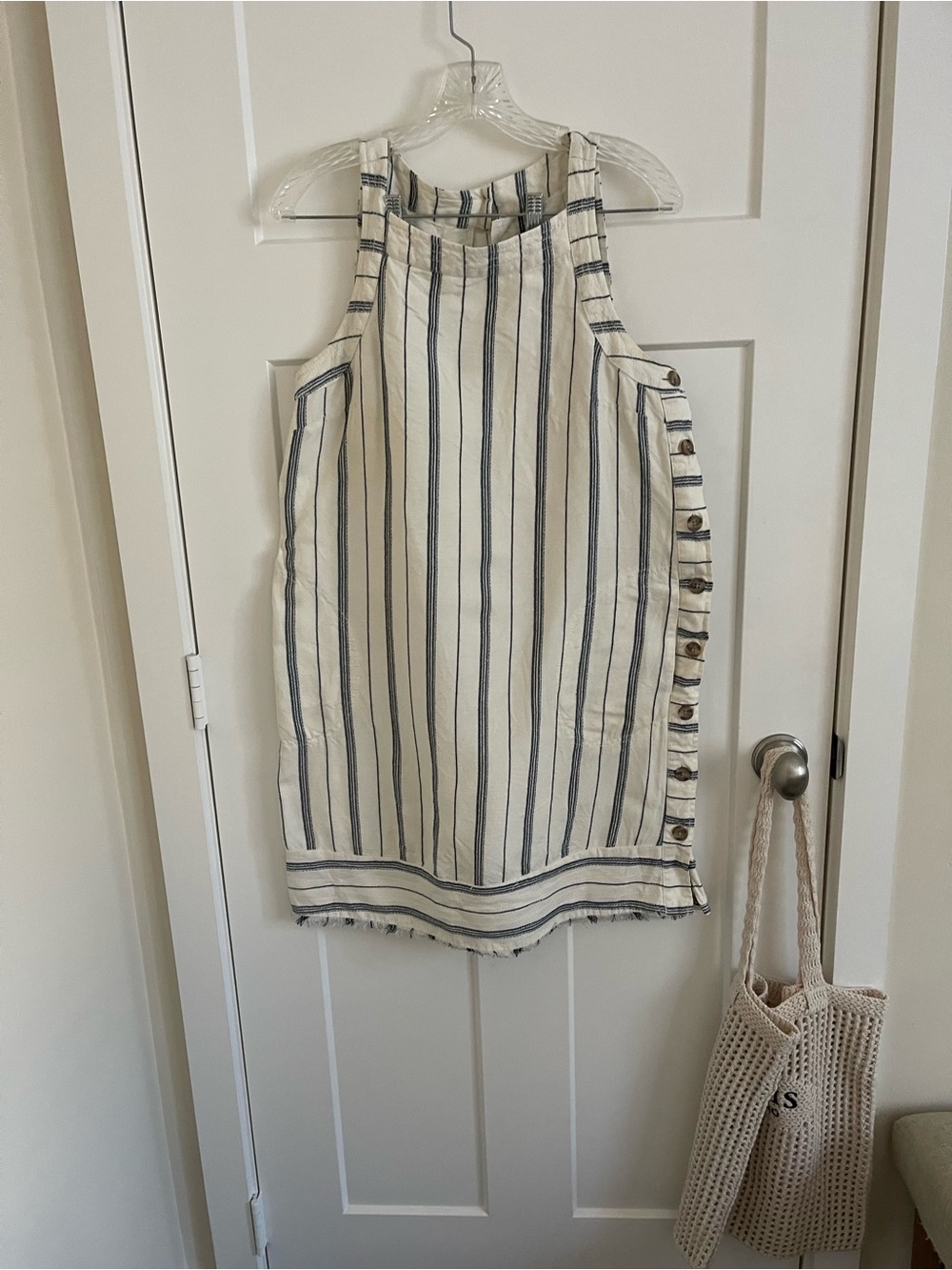 Anthropologie Cream Dress with Navy Vertical Stripes